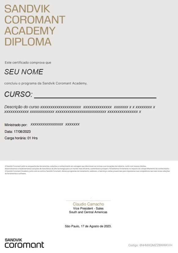 Certificado novo preenchido